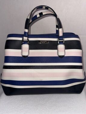 Kate Spade New York Striped Saffiano‎ Leather Satchel Navy Pink Black White
